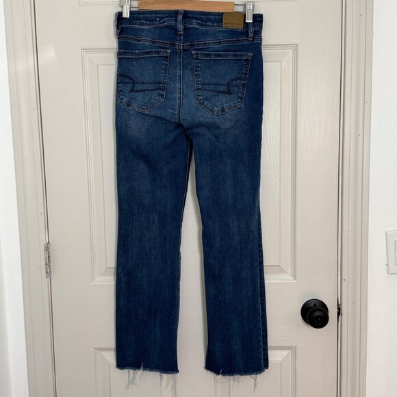 American Eagle High Rise Crop Flare Jeans‎ Womens 2 Blue Stretch Boho Indie Prep - Picture 2 of 12